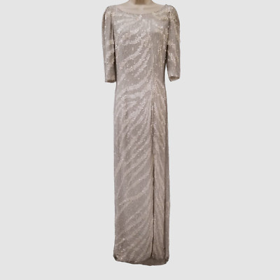 $2220 Jenny Packham Women Ivory Sequin Half-Sleeve Silk Gown Dress Size 6