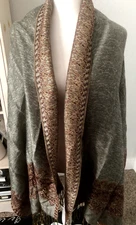 Unworn 28X73 PASHMINA STYLE Gray Burgundy Brn Shawl SCARF Challis Fringe PAISLEY