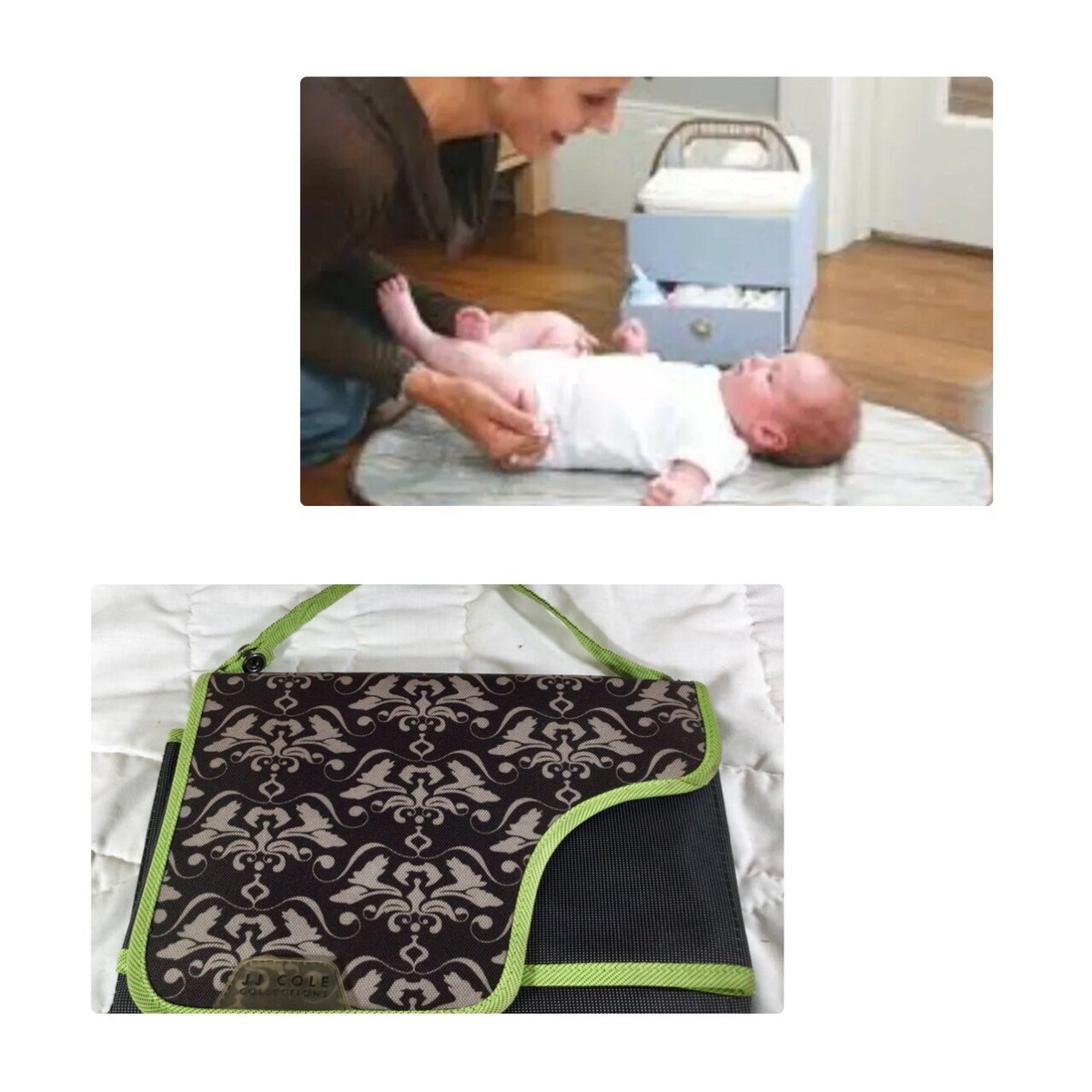 JJ Cole Collections Gray Green Damask Diaper Changing Pad Bag