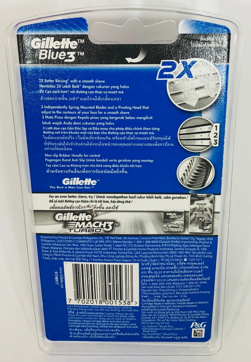 Gillette Blue3 Disposable Men's Razors non slip rubber