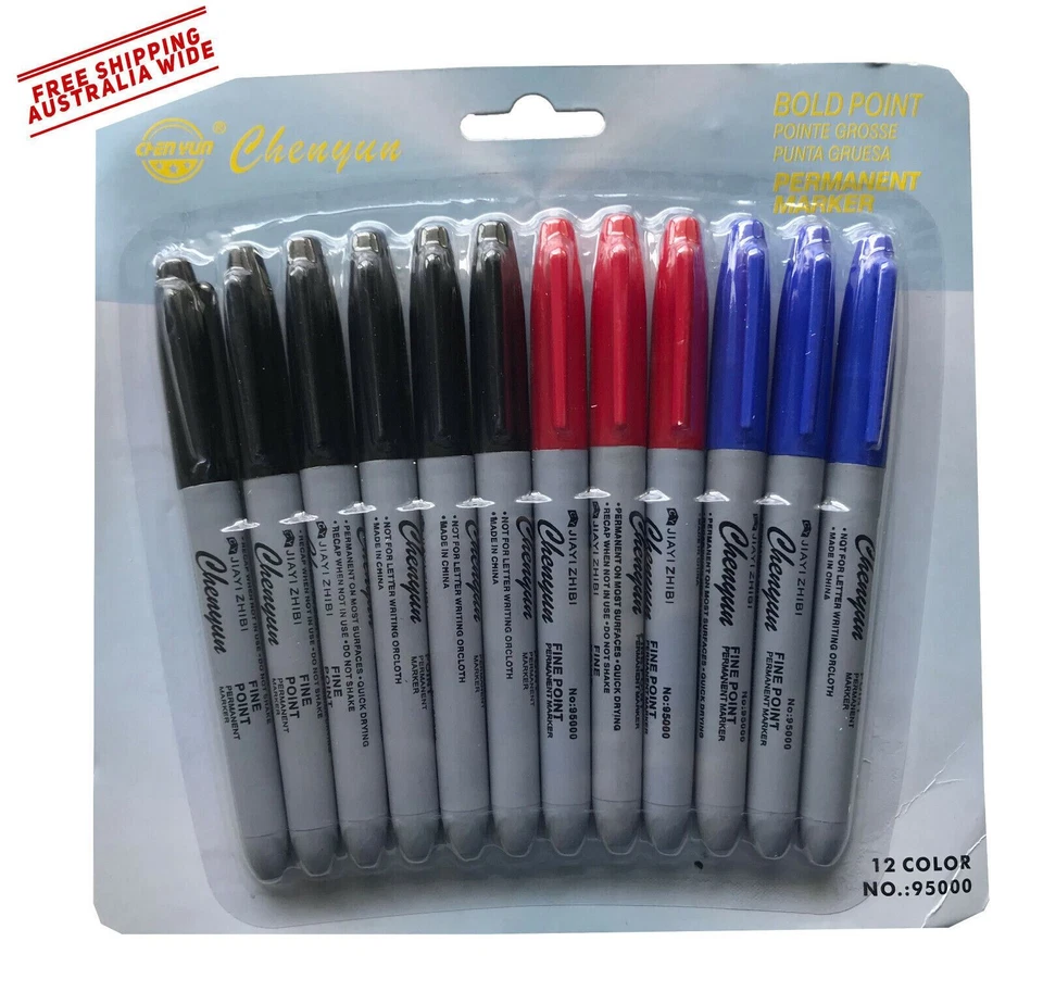 12 Permanent Markers Black Blue Red Marker Texture sharpied Fine Point
