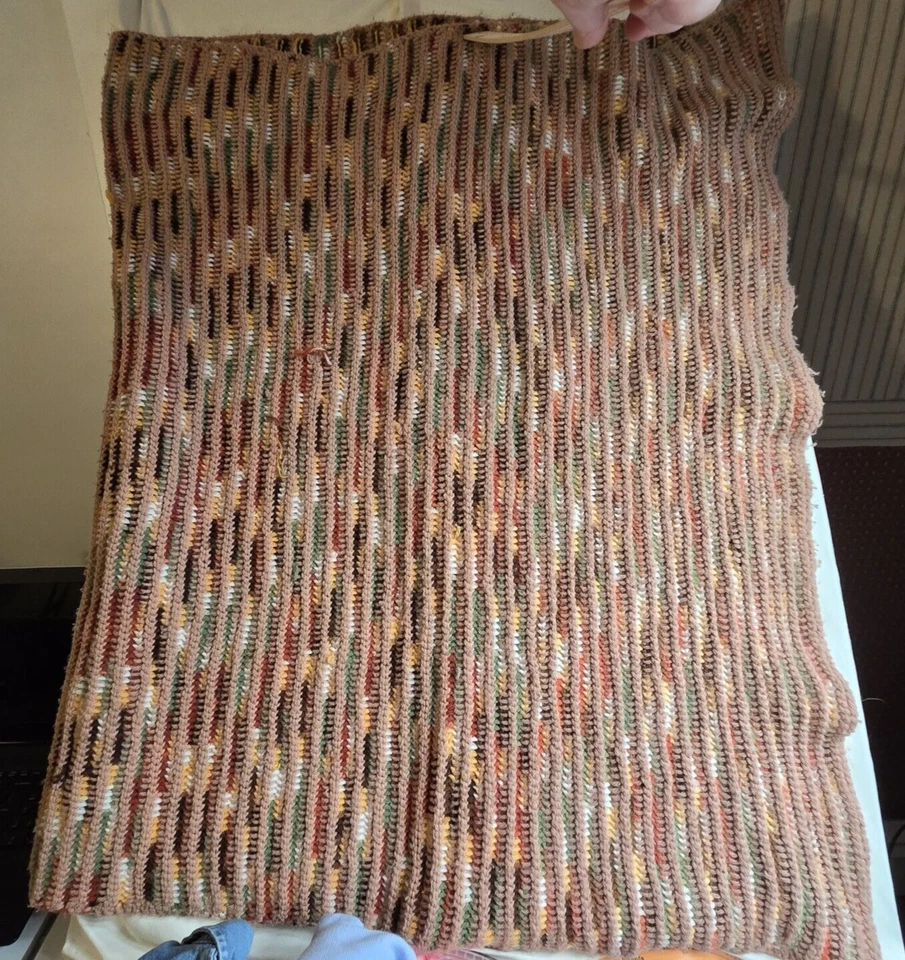 Manta de ganchillo afgana hecha a mano marrón verde amarillo naranja MCM Grannycore Foto 4 de 4