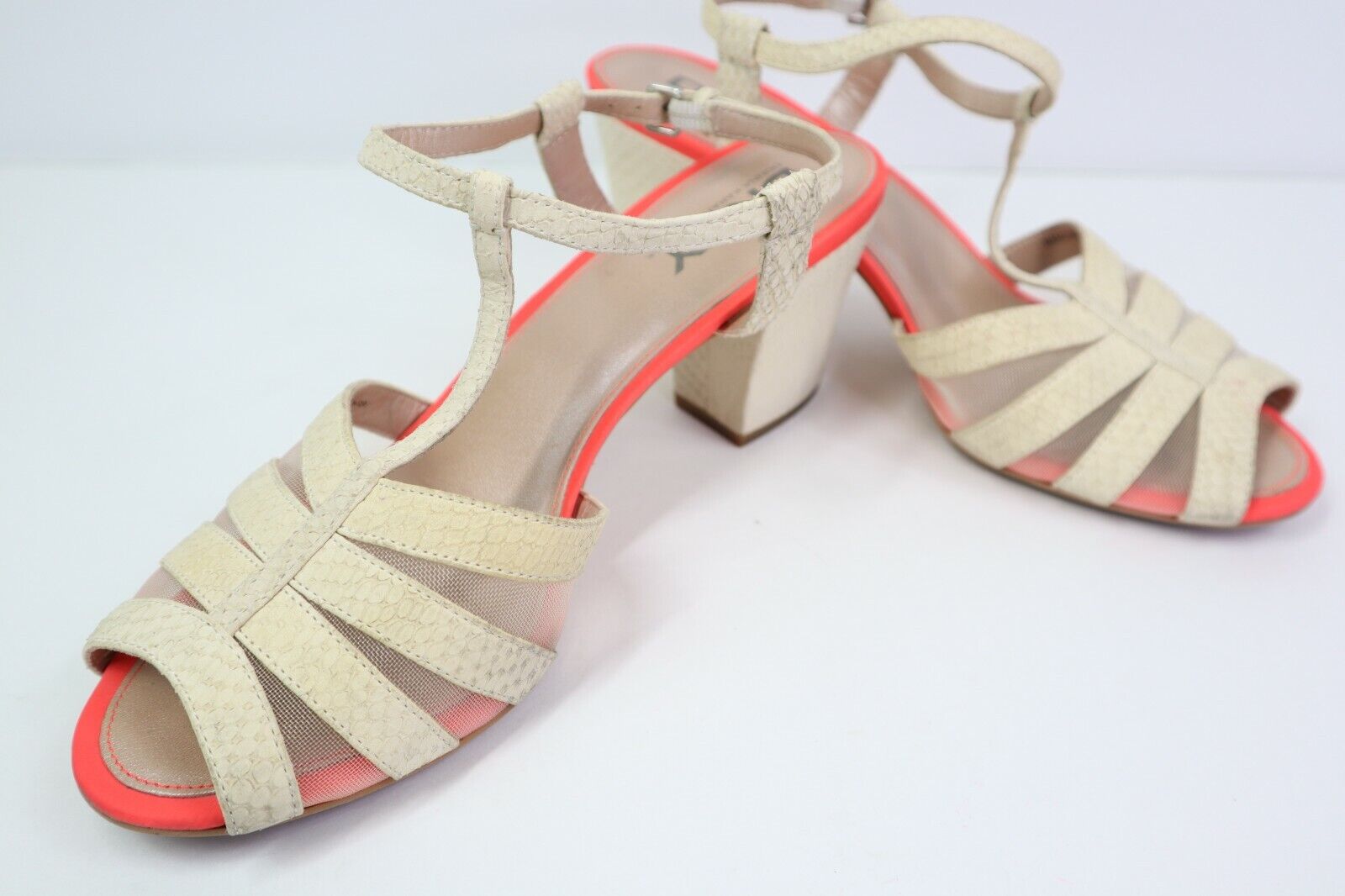DKNY women Open toe Tan low wedge heel outlined i… - image 8