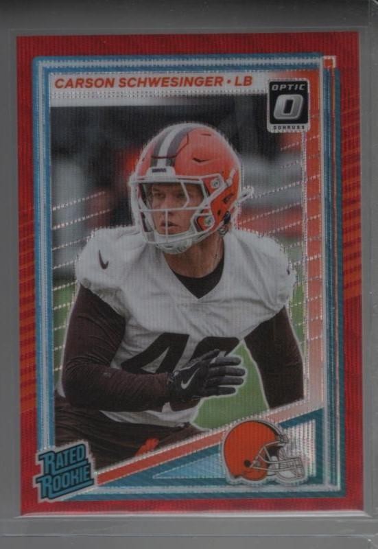 2025 Donruss #392 Carson Schwesinger Optic Rated Rookies Preview Red Wave