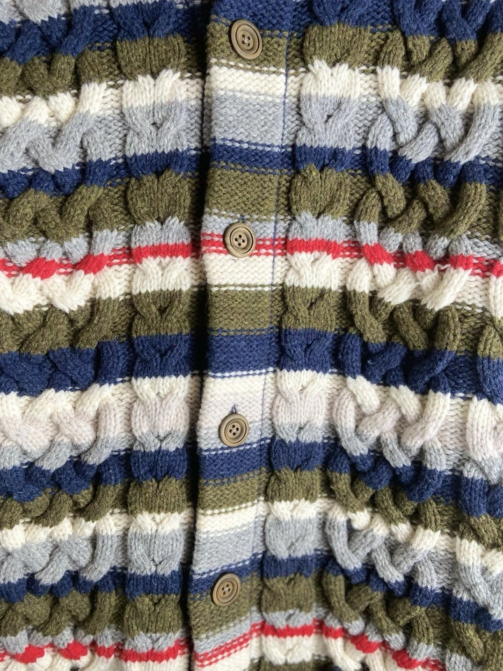 Lands’ End Canvas 100% Lambswool Cardigan Sweater Women’s XL Striped Knit Winter - Image 4 of 4
