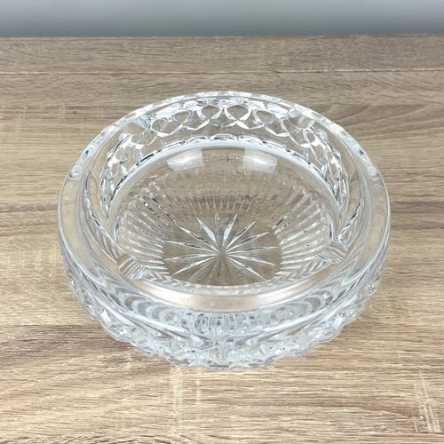 Waterford Cut Crystal Ashtray Round Cigarette Cigar 6 3/4" Signed Heavy -Vintage
