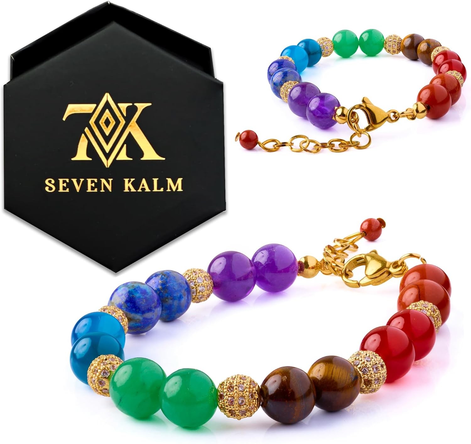 SEVEN KALM Schutz und Heilung Armband für Damen - Handarbeit 7 Chakra Schmuck
