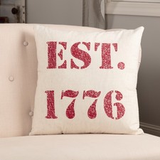 VHC Brands Farmhouse 18"x18" EST. 1776 Pillow Red Stenciled Flax Bedroom Decor
