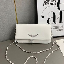 Zadig Voltaire Rock Wing White Pebbled Bag Crystal Wing Crossbody 27x15cm