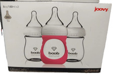 3 NEW Joovy CleanFlow Boob Diamond Glass Baby Bottles 5oz With Silicon Sleeve