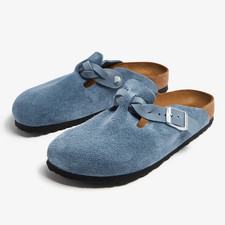 Birkenstock Boston Braided Elemental Blue Suede Clog Women's Shoes Medium/Narrow