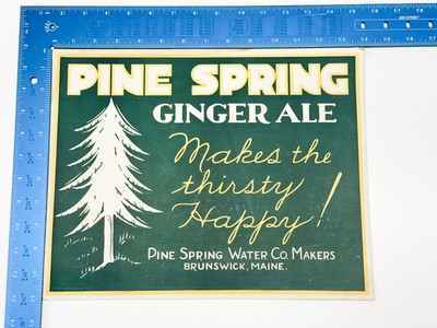 Pine Spring Gingerale Makes The Thirsty Happy Sign Brunswick Maine Vintage Card