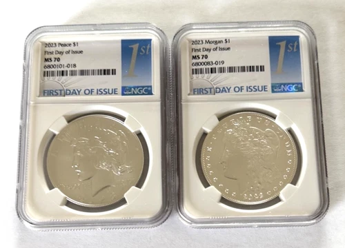 2023 $1 Morgan & Peace Dollar 2 Coin Set NGC MS70 First Day of Issue