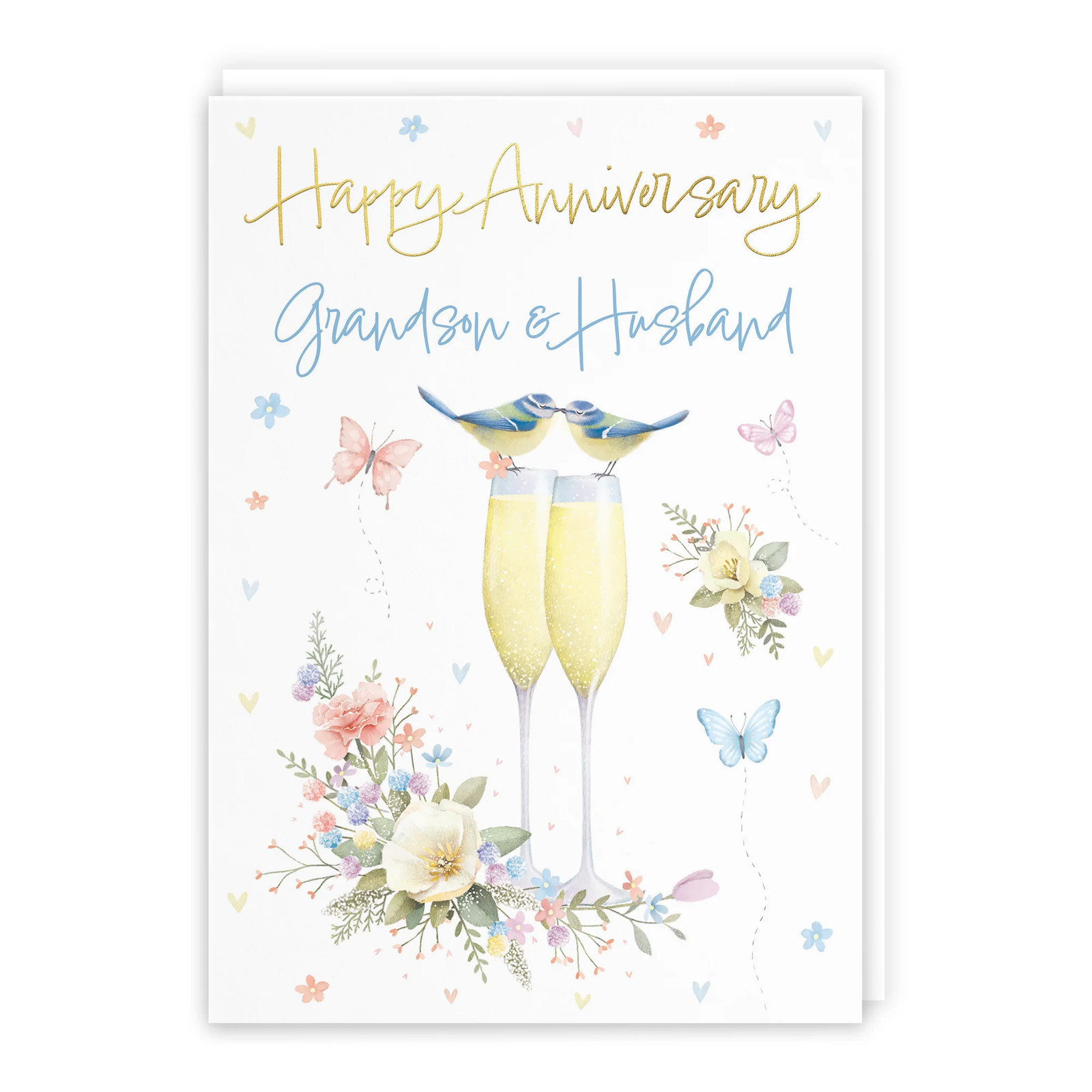 Grandson And Husband Anniversary Card Champagne Flutes Milo's Gallery