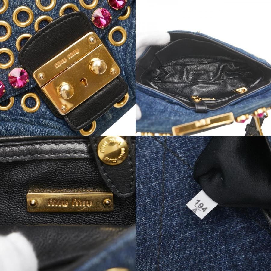 MIUMIU Indigo Blue Bejeweled Denim Shoulder Bag Used image 9