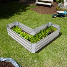 Galvanized Steel L-Shaped Raised Garden Bed - Silver by Sunnydaze