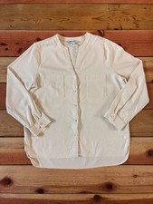 Nine West Jeans Linen Blend Tunic Shirt Women L Ivory Oversized Button Up Boho 