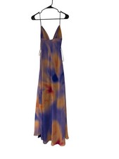 Zara Women Printed Long Dress Size XS Orange Blue Tie-Dye Open Back 8221/119 NWT