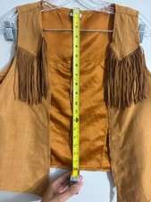 Spirit Faux Suede Fringe Vest S/M Camel Brown Western Boho Festival Open Front