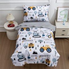 Toddler Construction Bedding Set - Trucks, Excavators, Cars, 4 Pieces