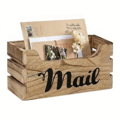 Rustic Wooden Sorter, Wall Mountable, Crate Style Letter Holder with Sawtooth...