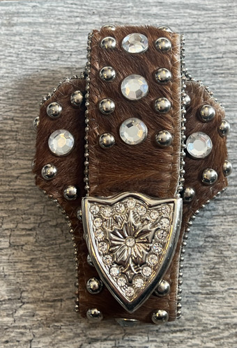 Cowhide Cell Phone Holder Case Clip Studs Rhinestone Cowgirl Rodeo 4.5" Vintage