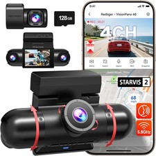 REDTIGER VisionPano 40 4-Kanal-360� Dashcam Vorne Hinten + 128GB Speicher,