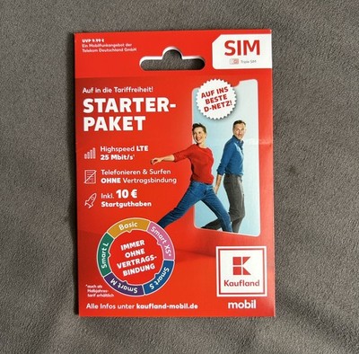 Kaufland mobil SIM Starterpaket inkl. 10 EUR Startguthaben Prepaid 5G Telekom