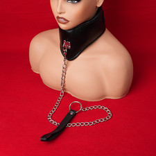 PU Leather Neck Collar Chain Leash Posture Restraint Bondage Slave Roleplay BDSM