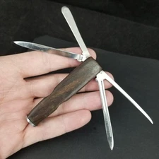 Vintage Stainless Steel Wood Handle Pocket Knife Smoking Pipe Cigar Tool Tamper