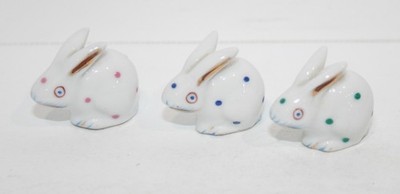 3 Herend Hungary Miniature Polka Dot Rabbits - FREE SHIPPING