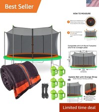 Net Replacement with 6 PoleCaps, 12-15 ft Round Safety Trampoline Net, UV-Res...