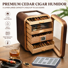 5 Tiers Cedar Cigar Humidor 110 CT Wooden Cigar Cabinet Digital Hygrometer Case