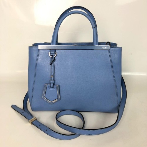 Fendi Petit 2Jours 2-Way Handbag Shoulder Bag Blue Leather Versatile