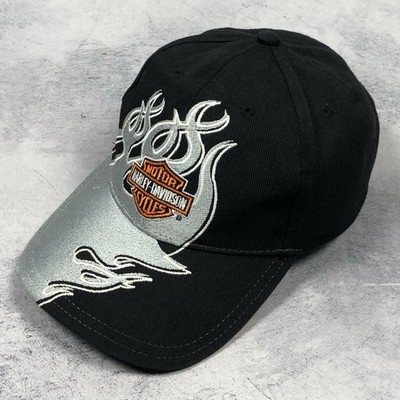 Rare Vintage Harley-Davidson Embroidered Flame Fire Motorcycle Cap Hat y2k opium