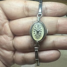 Working Vintage HELBROS Silver 21 jewels Manual Wind Ladies Watch 17mm Fit 6.5