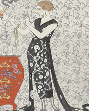 Poster vintage anni '20 Art Deco donna in abito floreale -...