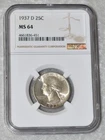 1937 D WASHINGTON QUARTER DOLLAR 90% SILVER NGC MS 64 MS64 DENVER MINT 25¢ COIN