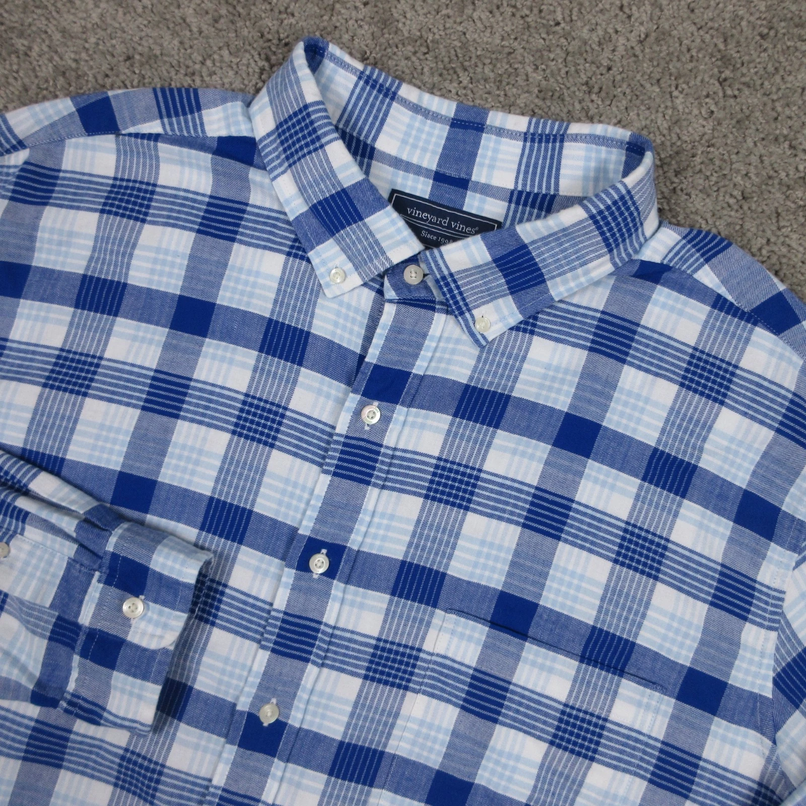 Vineyard Vines Shirt Mens 2XT Blue Plaid Twill Flannel Outdoor Soft Button Up