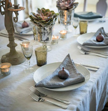'The Linen Works' Charcoal Grey 100% Pure Natural Linen Mitred Edge Tablecloth
