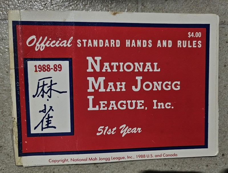 Vtg National Mah Jongg League Inc. Standard Hands & Rules Card 1988-89 51st Year