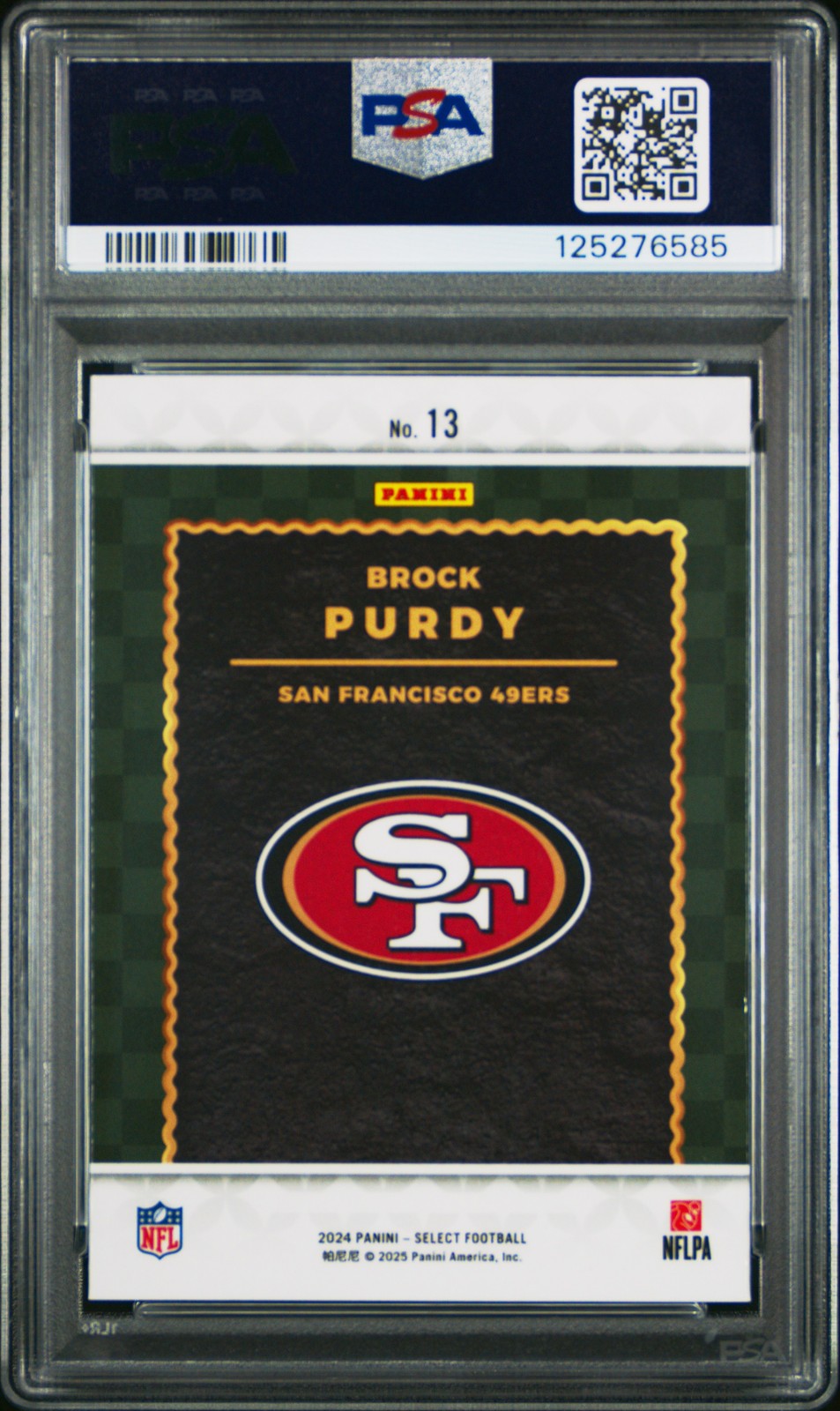 2024 PANINI SELECT SCORE SELECT THROWBACK #13 BROCK PURDY PSA 9 view 2