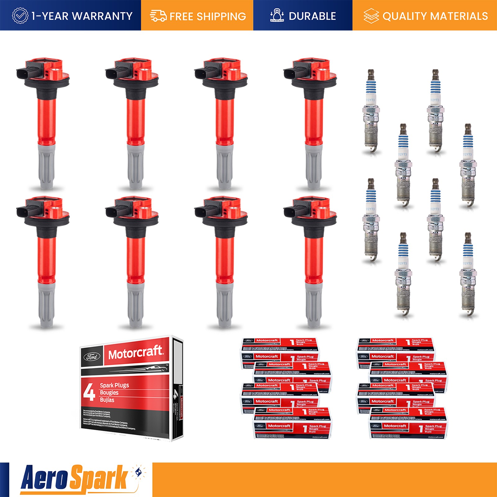 8 Ignition Coil  8 Motorcraft Platinum Spark Plug for Ford F-150 Mustang 5.0L