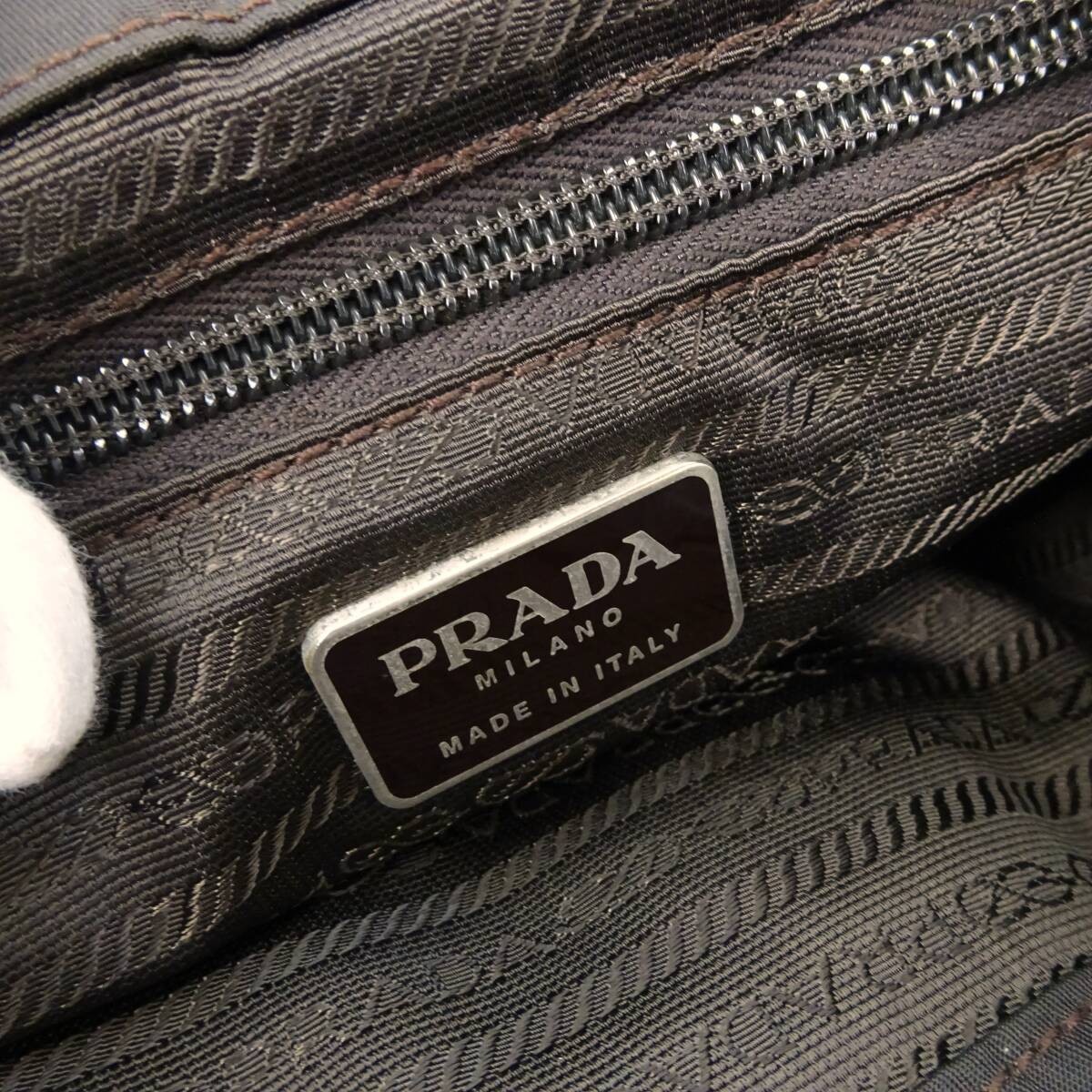PRADA Tessuto Backpack Triangle Logo Brown Nylon Leather Backpack Day Bag from thumbnail 7