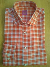 NWOT Ferrell Reed (Brooks Brothers) White Orange Check Oxford Cloth M 15.5-34