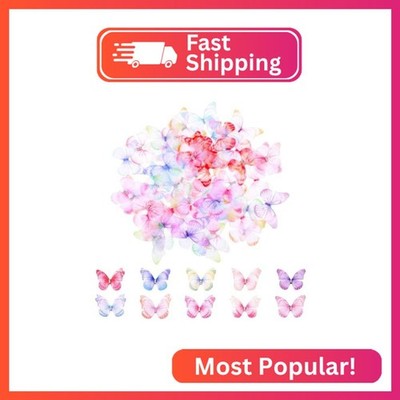 Ymapinc 60 Pcs Mini Butterflies for Crafts,Colorful Fabric 3D Butterfly Hair Cli