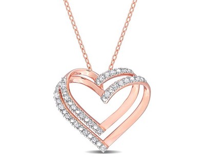 1/5 Karat (ctw) Diamant Herz Anhänger rosa vergoldet Sterlingsilber