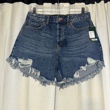 Wild Fable Women's High Rise Dark Wash Frayed Jean Shorts Dark Blue Size 8/29