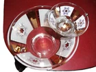 Vintage Anchor Hocking Gold Star Flower Chip & Dip Set, NICE!! MCM Mid Century