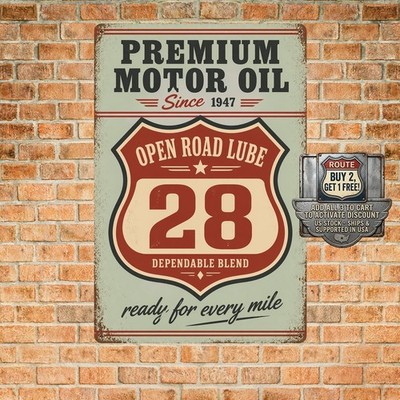 Highway Shield Badge Motor Oil Tin Sign Retro Metal Wall Plaque 8x12